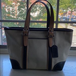 Coach canvas and leather zip top tote handbag